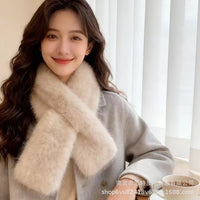 Faux Mink Fur Scarf Winter Thickened Faux Fox Fur Neck Warmer Windproof Warm Cross Collar