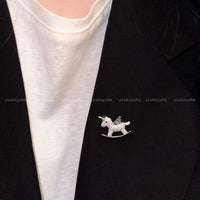 French Light Luxury Horse Brooch for Women, Elegant Coat Sweater Pin with Unique Design