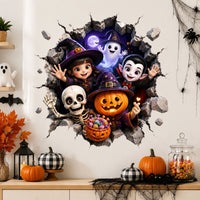 Halloween 3D Broken Wall Decal Cartoon Witch Bat Self-Adhesive Sticker for Bedroom Decoration