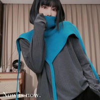 High-Neck Scarf Shawl with Ribbons, Knitted Warm Neck Warmer, Versatile Solid Color Fake Collar for Women