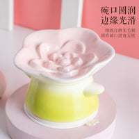 Ceramic Flower Pet Bowl Elevated Slow Feeder for Cats and Dogs Anti-Vomit Anti-Choke