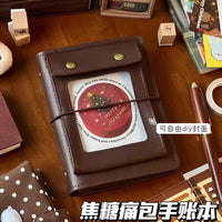 Korean Retro Brown Polka Dot A7 Journal Notebook with Detachable Pages and Passport Holder