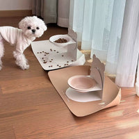 Ceramic Pet Bowl with Adjustable Elevated Stand for Cats and Small Dogs, Tilted Design for Neck Protection, Anti-Spill