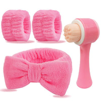 Silicone Facial Cleansing Brush Set with Headband and Wristbands for Sensitive Skin