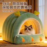 Semi-Enclosed Pet Bed for Cats and Small Dogs, Warm and Washable, All-Season Use