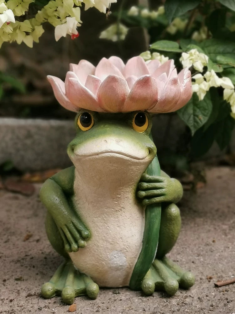 Frog Garden Decor Statue with Bird Feeder for Patio Yard Balcony Outdoor Landscape
