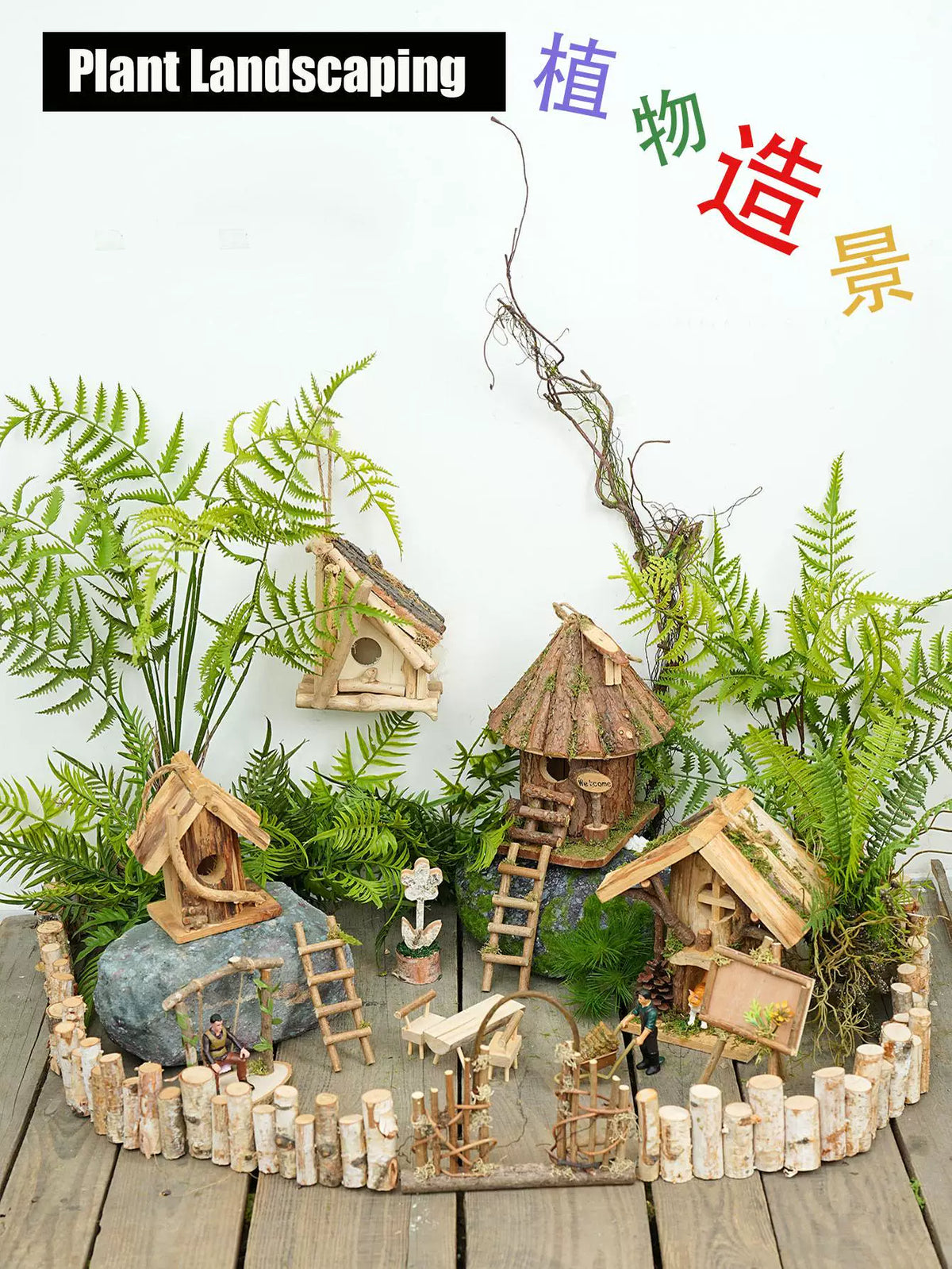 Miniature Garden Ornaments Outdoor Birdhouse Arch Swing Table Chair Fence Decor