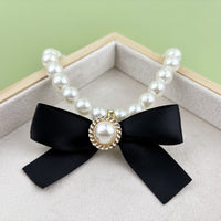 Pet Pearl Bowknot Collar Necklace for Cats and Small Dogs, Adjustable Princess Style