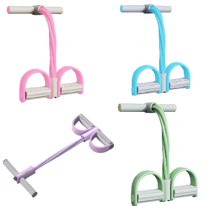 Pedal Resistance Band Sit-up Assistant for Home Fitness, Abdomen and Arm Workout, 4-Tube Foot Pedal Exerciser