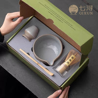 Matcha Bowl Set with Whisk Stand and Spout, Rustic Ceramic Teaware for Traditional Matcha Preparation