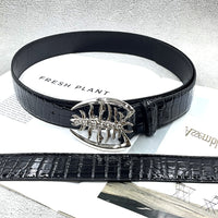 Motorcycle Punk Style Crocodile Pattern Belt with Dark Aesthetic