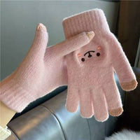 Smiling Face Plush Touchscreen Winter Gloves for Women, Warm Fleece Lined Cycling Gloves