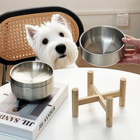 Elevated Stainless Steel Pet Bowl with Wooden Stand for Cats and Small Dogs, Large Capacity, Anti-Tip Design, Neck Protection