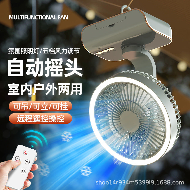 Portable USB Rechargeable Oscillating Desk Fan with Night Light and Remote Control for Dorms and Offices
