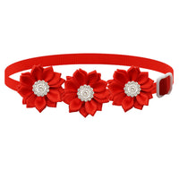 Pet Collar with Three Flower Bow and Rhinestones, Adjustable for Cats and Dogs