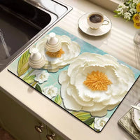 Floral Diatomaceous Earth Dish Drying Mat for Kitchen Countertops