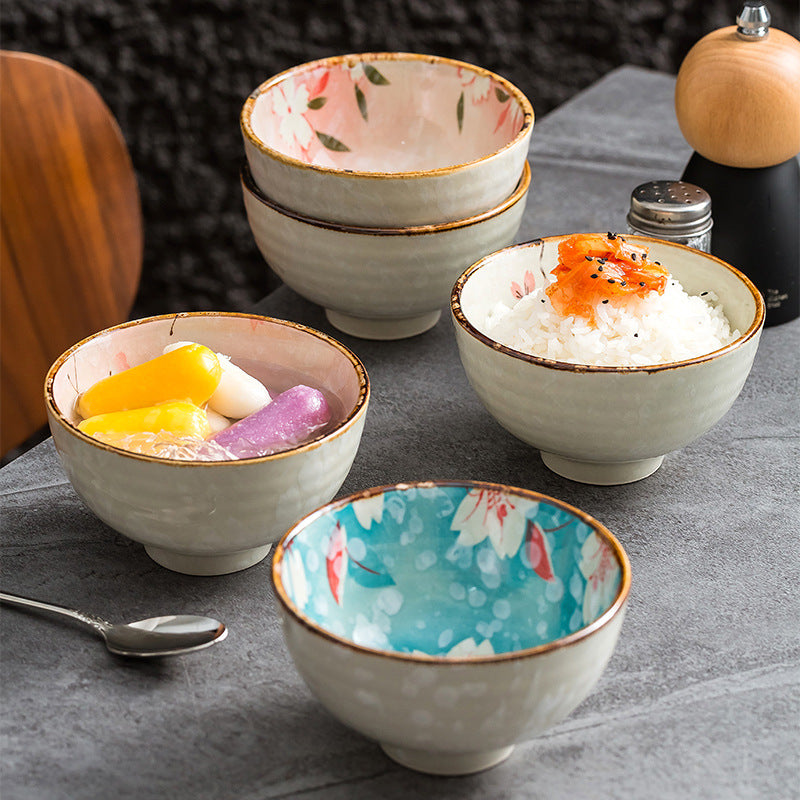 Japanese Style Ceramic Spherical Bowl Set for Home Use