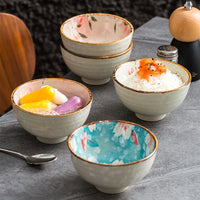 Japanese Style Ceramic Spherical Bowl Set for Home Use