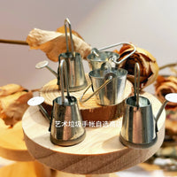 Miniature Vintage Metal Bucket and Watering Can for Dollhouse Micro Landscape Decor