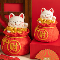 Lucky Cat Piggy Bank with New Year Fortune Bag Design, Fall-Resistant Decoration for Living Room and Bedroom