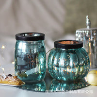 Halloween Pumpkin Glass Candle Holder with Vine for Home Decor and Autumn Photography Props