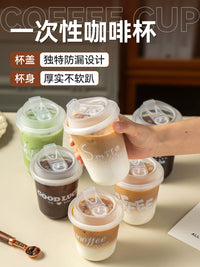 Disposable U-Shaped Plastic Cups with Lids for Coffee, Milk Tea, and Beverages