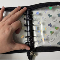 A7 Laser Heart Zipper Binder Notebook for Students and K-Pop Photocard Storage