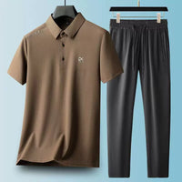 Men's Quick-Dry Polo Shirt & Pants Set for Sports & Casual Wear