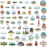 Cartoon Hand-Drawn Travel Landmark Stickers for Scrapbooking and Decoration