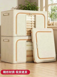 Wear-Resistant Large Capacity Fabric Storage Bin with Steel Frame for Wardrobe Clothes Organization
