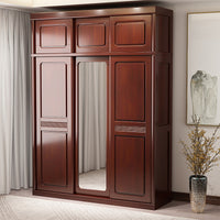 Solid Wood Wardrobe Sliding Door with Mirror Modern Minimalist Bedroom Home 2/3-Door Sliding Cabinet Chinese Style Large Armoire