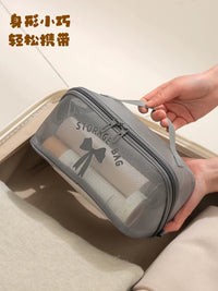 Portable Mesh Travel Toiletry Bag with Large Capacity for Cosmetics and Brushes