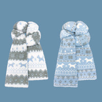Winter Fair Isle Cat Dog Reversible Jacquard Knit Scarf for Women, Thick Warm Long