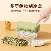 New Press-Type Double-Layer Silicone Ice Cube Tray Food Grade Square Ice Mold Easy Release Ice Storage Box with Lid for Home Use