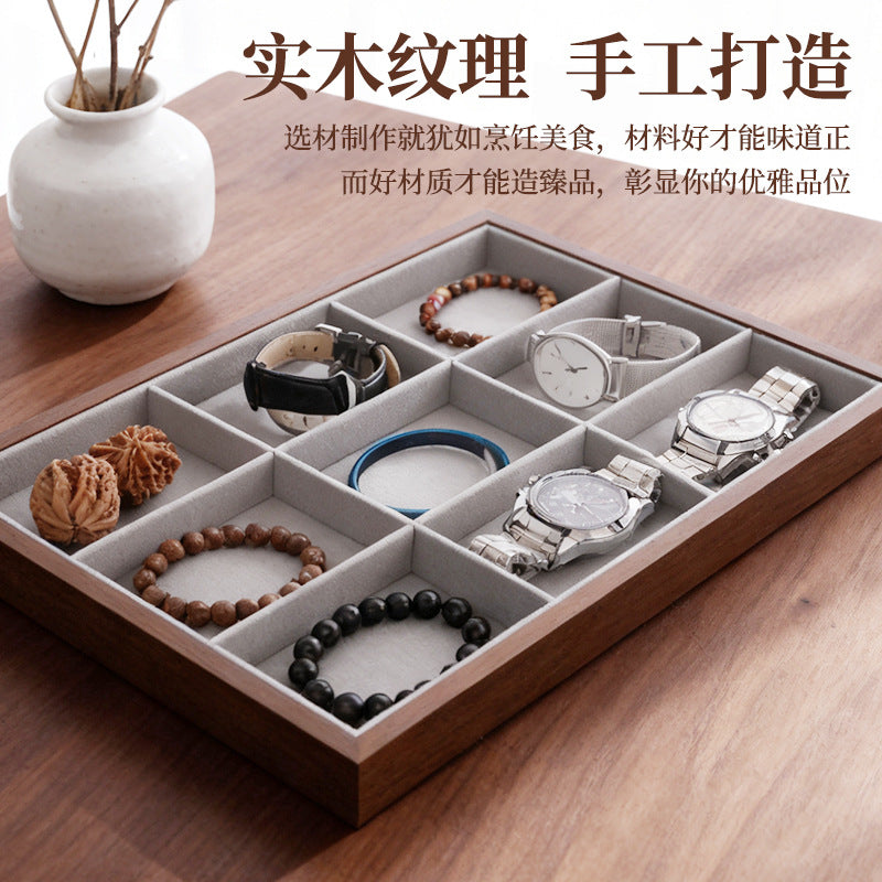Walnut Jewelry Display Tray with Grey Edging for Necklaces, Rings, Bracelets