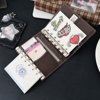 A7 Loose-Leaf Faux Leather Journal Notebook with Double Ring Binder, Portable Diary Planner