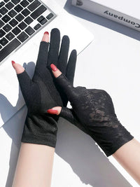 Women's Two-Finger Ice Silk UV Protection Driving Gloves Breathable Short Thin Sunscreen Gloves