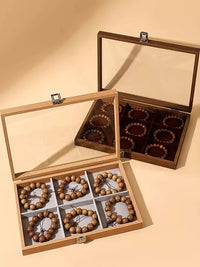 Walnut Wood Grain Dustproof Jewelry Box with Lid for Bracelets, Rings, Earrings, and Necklaces