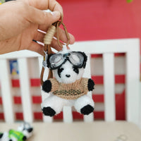 Pilot Panda Plush Keychain for Bags and Cars