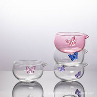Butterfly Glass Matcha Bowl with Spout and Whisk Set