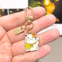 Tingming Japanese Style Lucky Cat Keychain with Cherry Blossom Charm for Bags