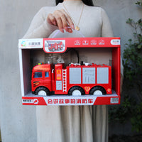 Large Kids Fire Truck Toy with Water Spray, Lights, Sounds & Story Functions, Inertia-Powered Ladder Truck Model for Boys