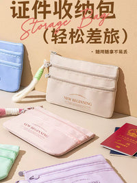 Plush Portable Travel Document Holder with Multi-layer Compartments and Zipper Closure