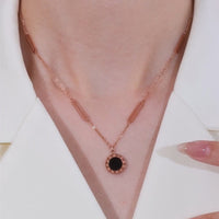 Double-Sided Roman Numeral Disc Pendant Necklace for Women, Rose Gold Plated