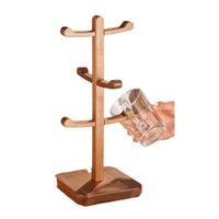 Solid Wood Mug Holder with Drain Rack for Coffee Cups, Mugs, and Glassware