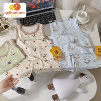 Kids' Cartoon Print Sleeveless Top & Shorts Set for Boys, Breathable Summer Homewear