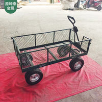 Outdoor Garden Utility Cart with Steel Mesh Sides, 4-Wheel Heavy-Duty Wagon for Yard and Warehouse Transport
