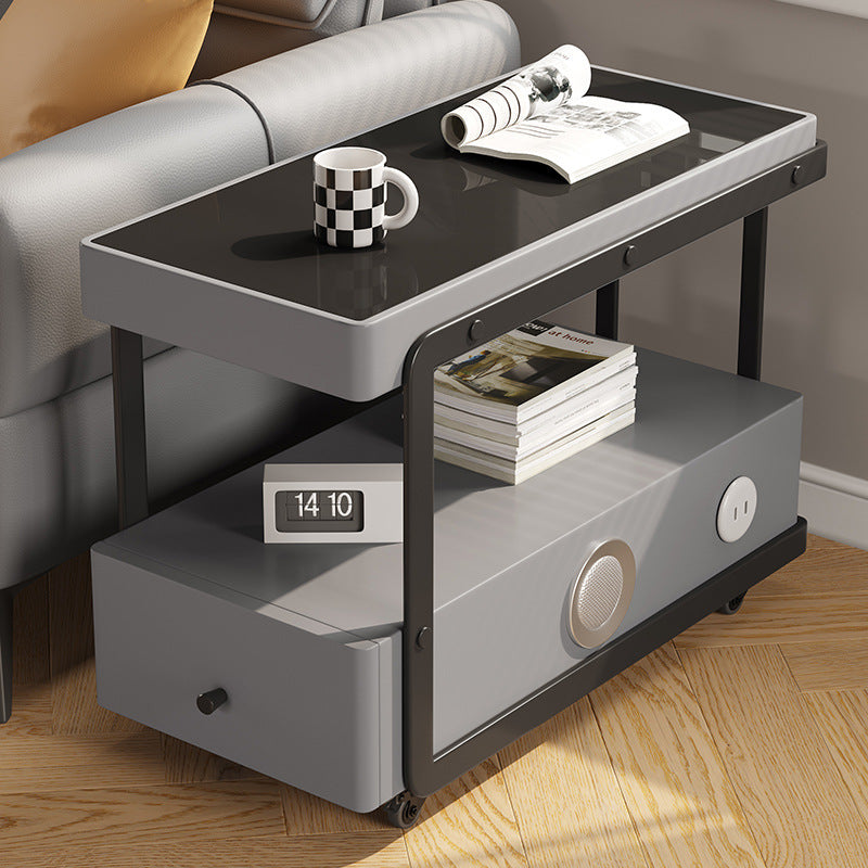 Italian Minimalist Solid Wood Sofa Side Table with Smart Speaker and Charging, Living Room Storage Cabinet