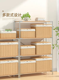Woven Storage Basket with Lid for Clothes, Toys, and Snacks - Large