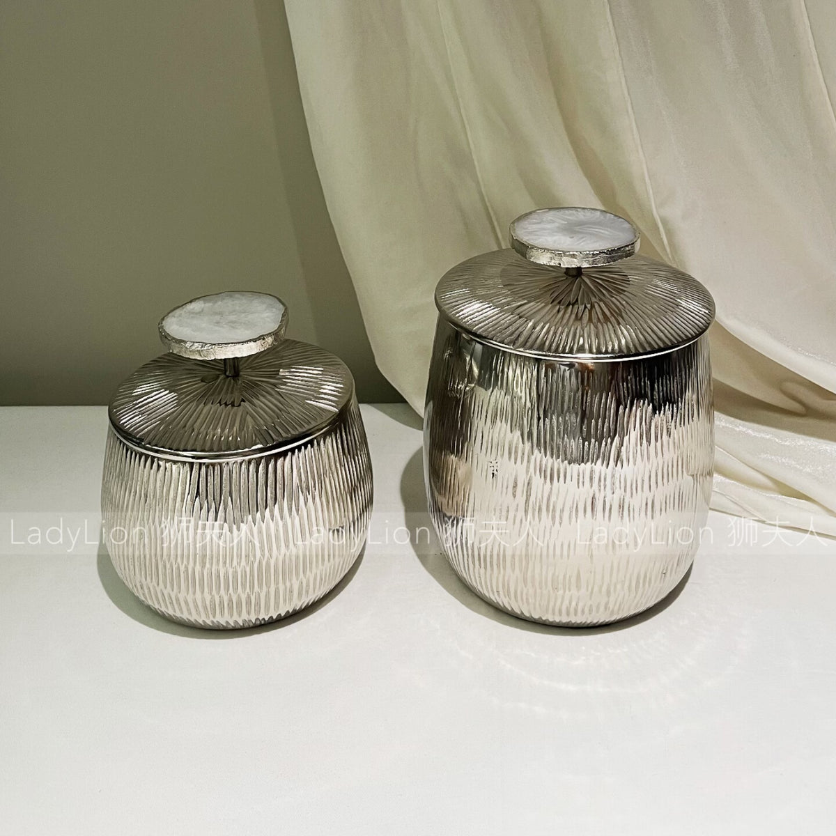 French Modern Light Luxury Silver Storage Jar and Tray Set